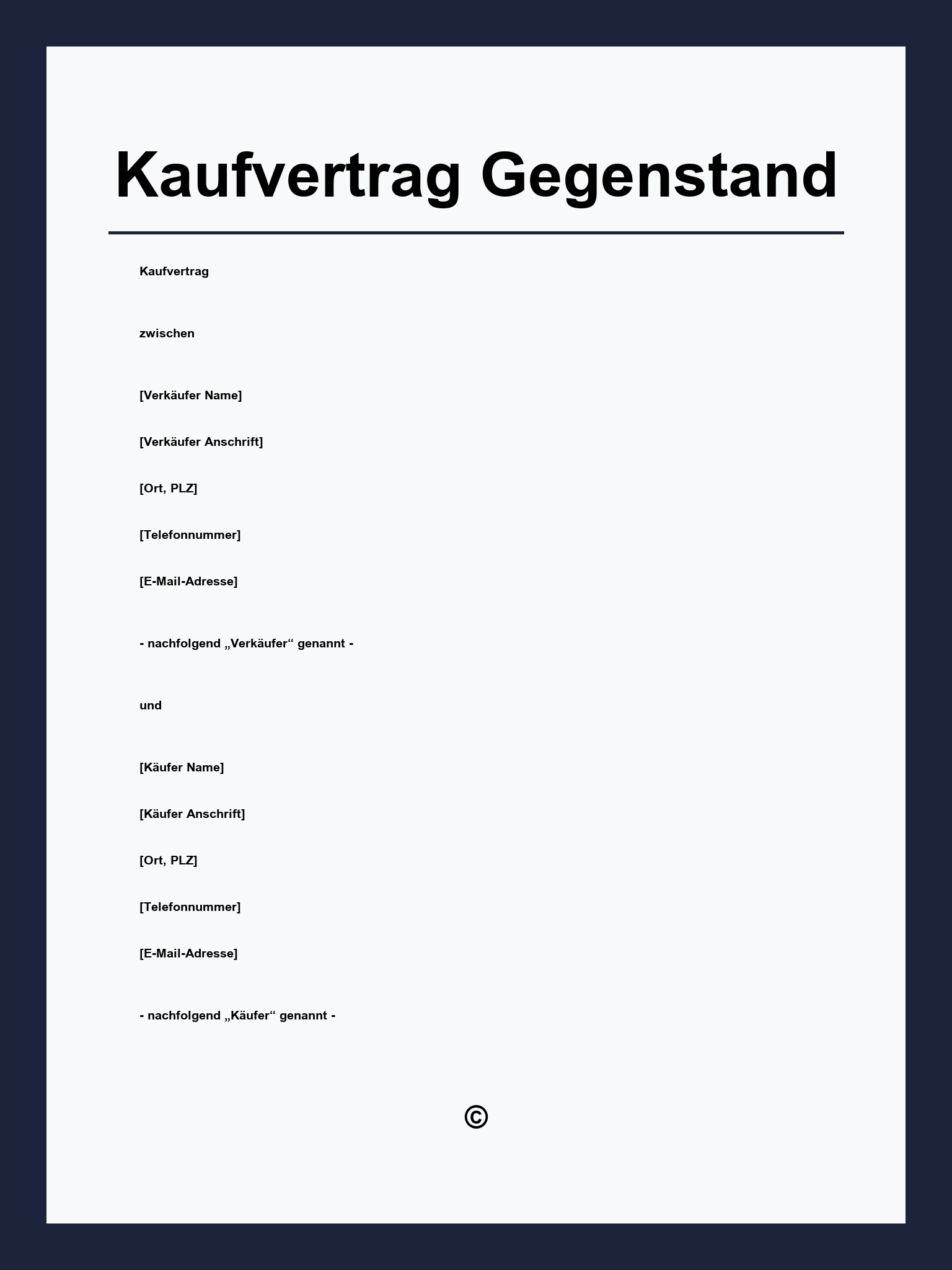 Kaufvertrag Gegenstand