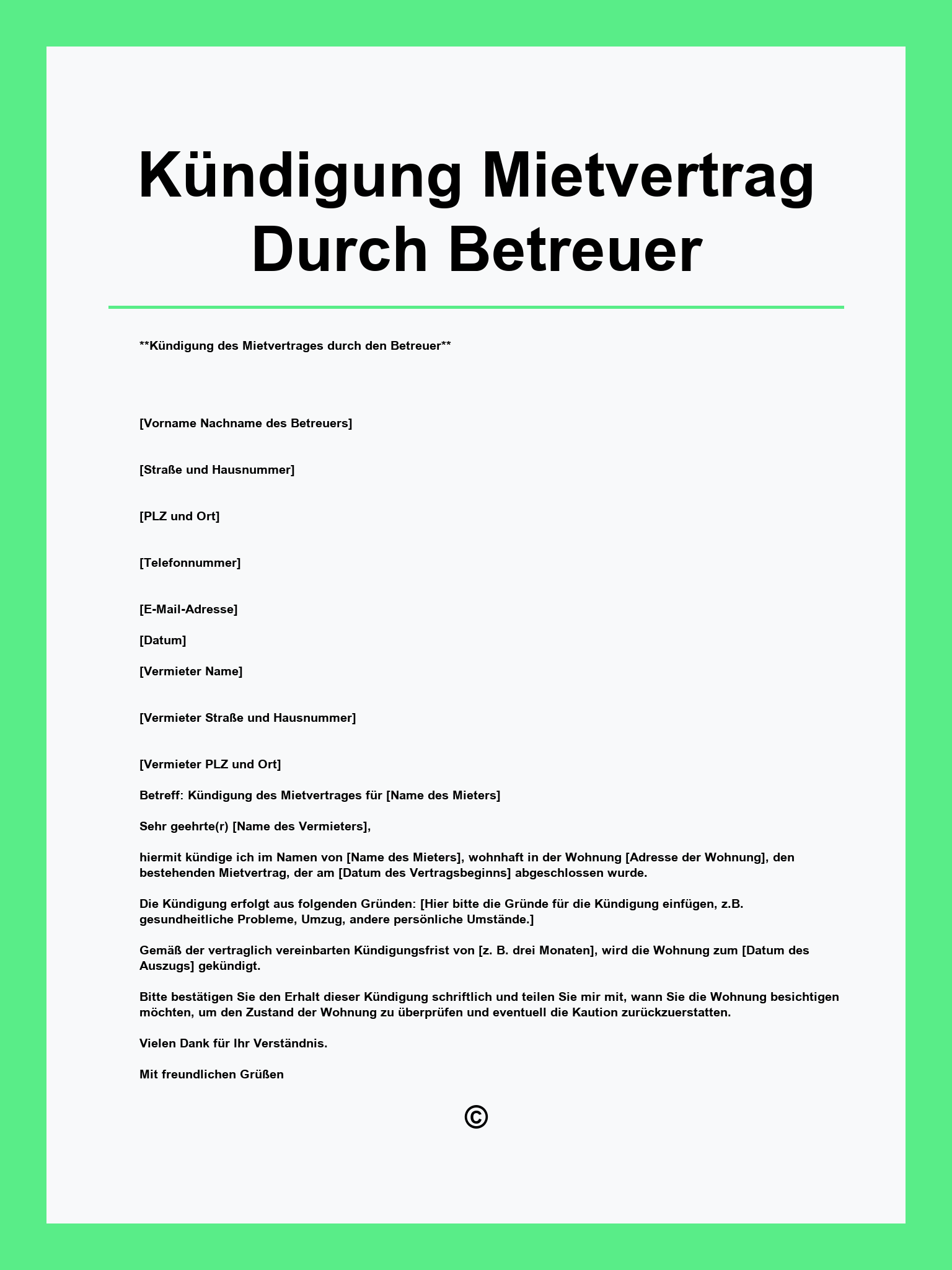 Kündigung Mietvertrag Durch Betreuer Vorlage