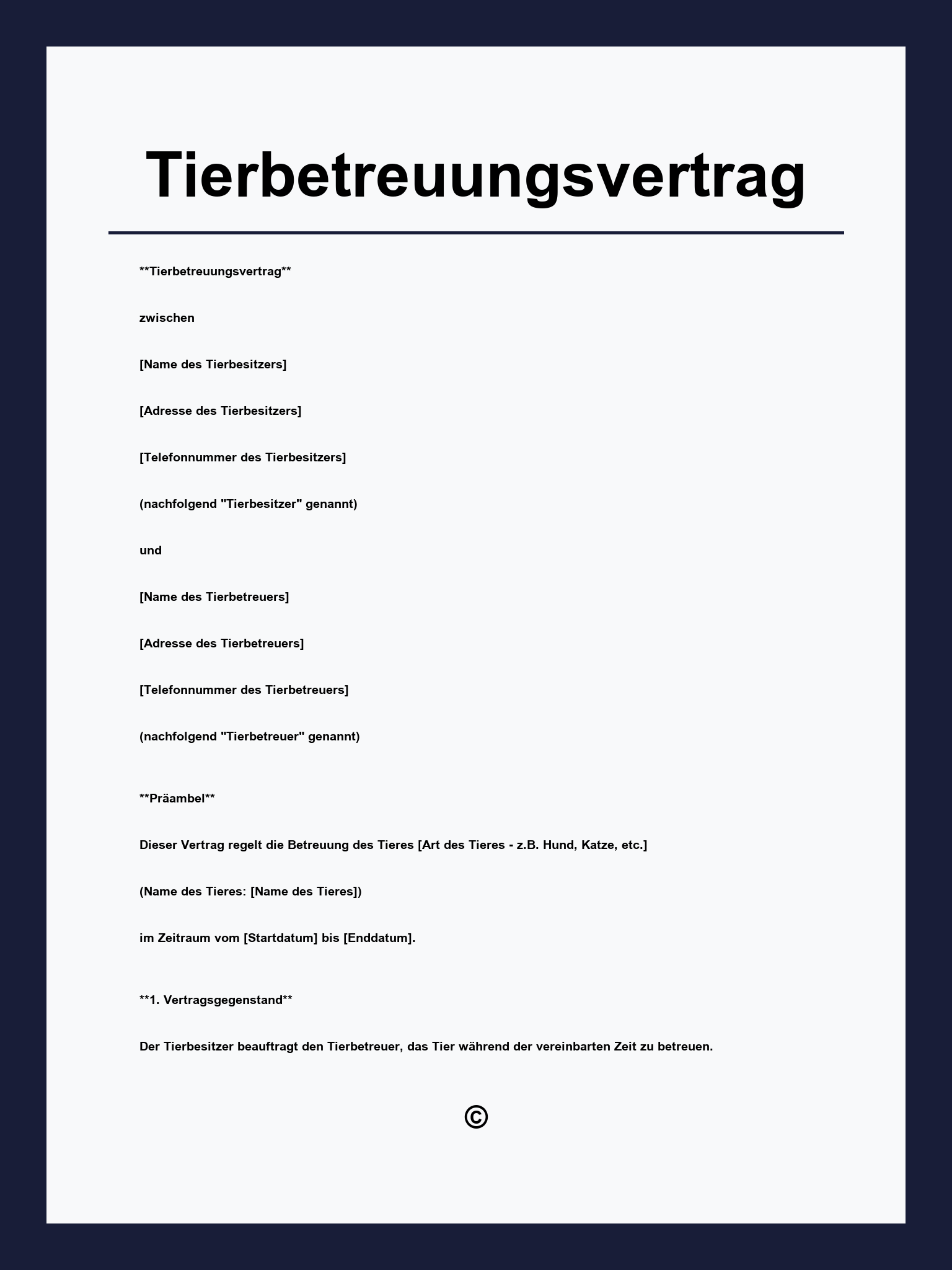 Tierbetreuungsvertrag Muster
