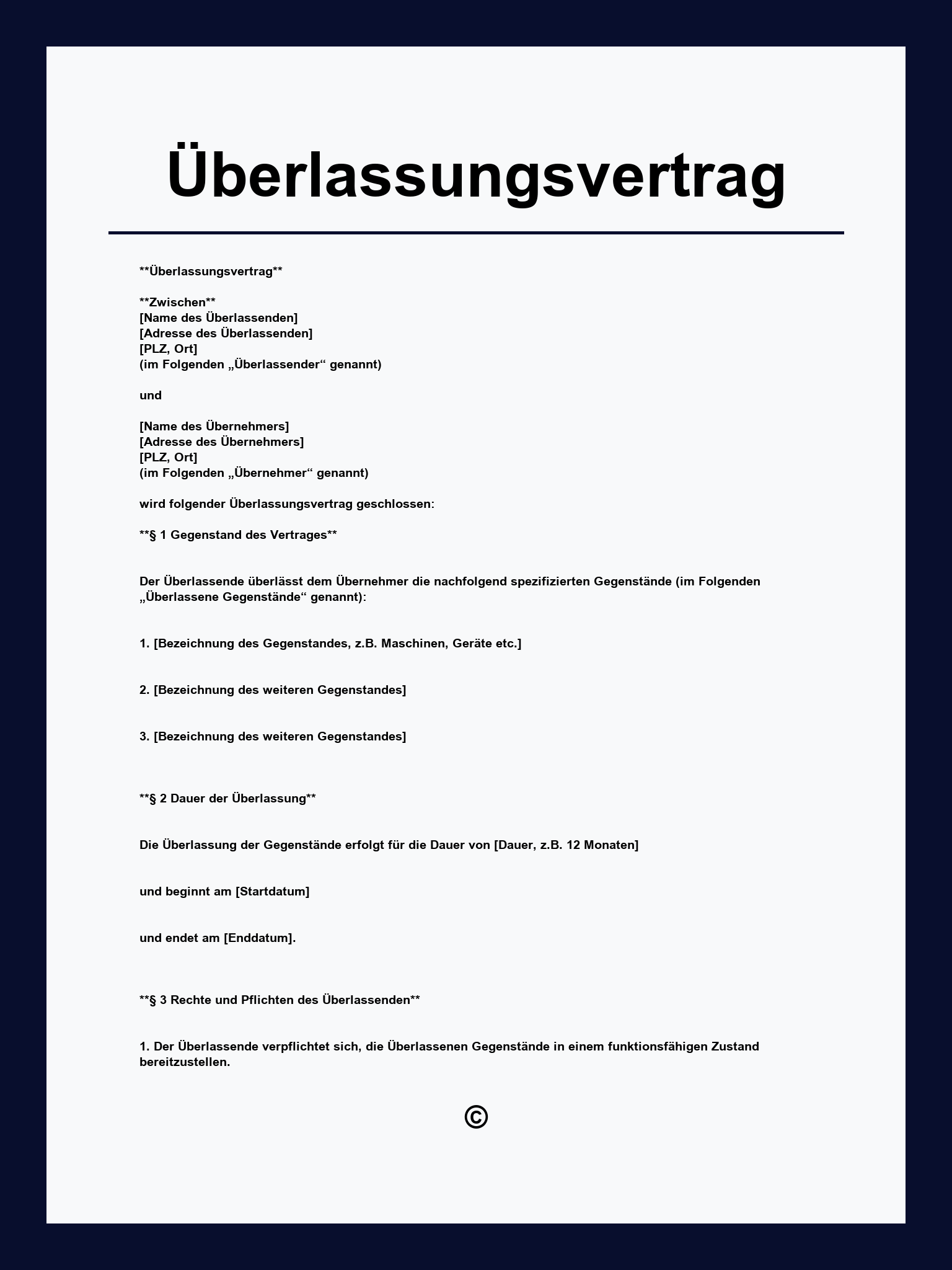 Überlassungsvertrag Muster