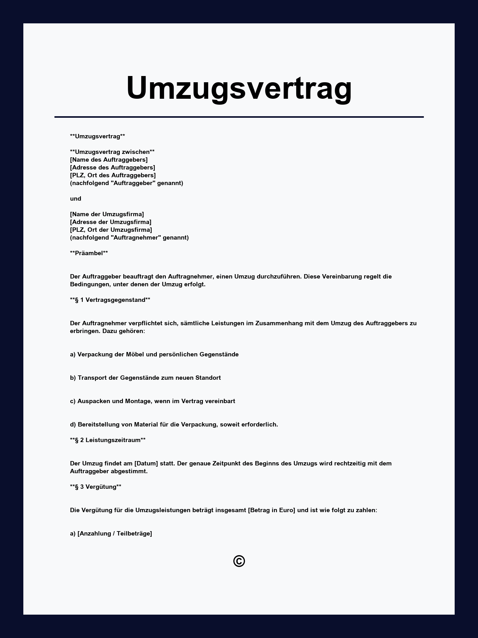 Umzugsvertrag Muster